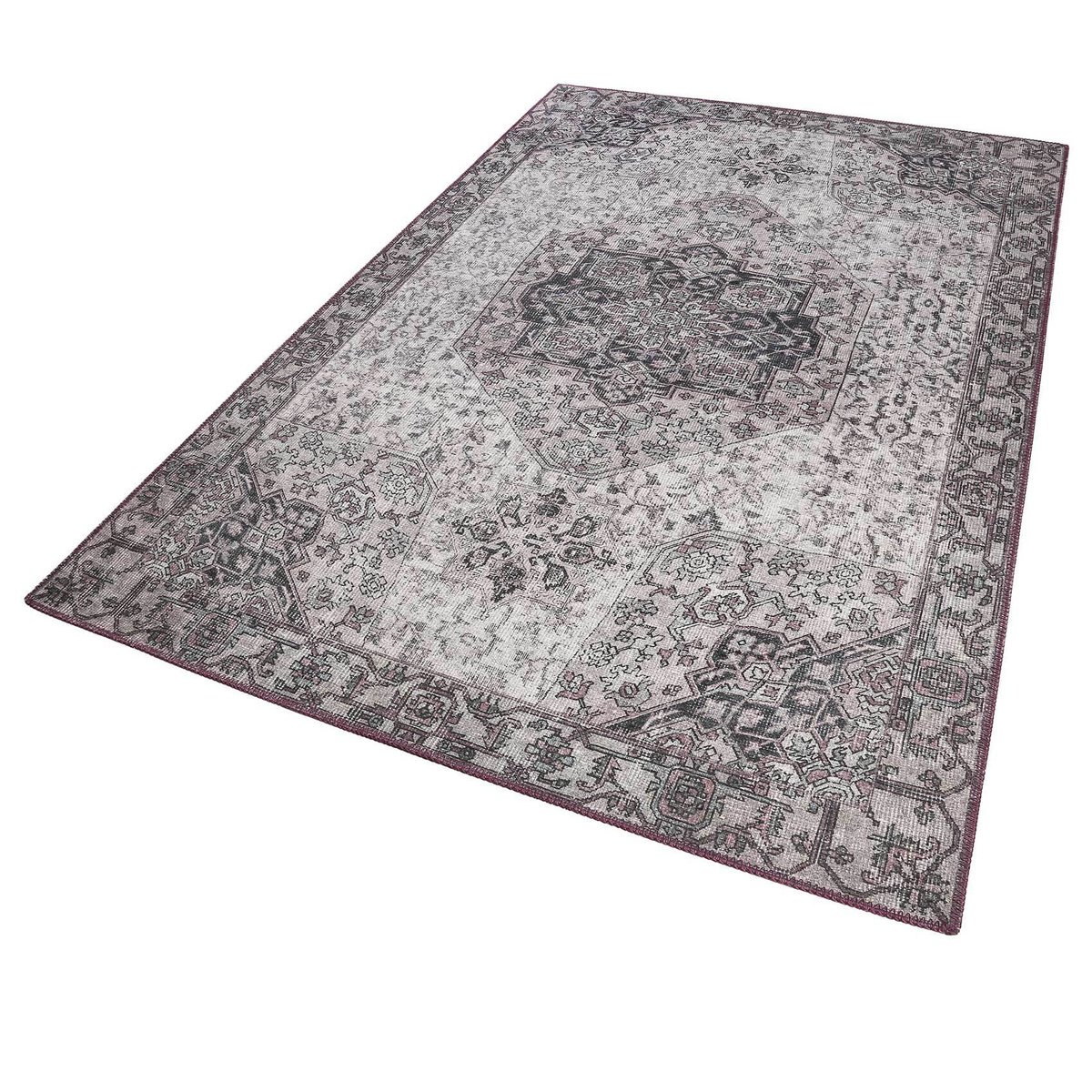 Tapis plat motif vintage ,  SYNCHRONIZE lilas/gris, WECON HOME