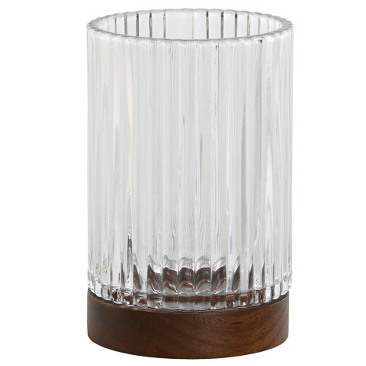 Porte brosse à dents en verre strié et bois d'acacia 7.5x7.5x11.5cm transparent, WADIGA