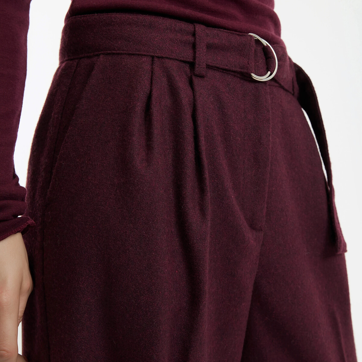 Wide Leg Trousers with High Waist burgundy red, LA REDOUTE COLLECTIONS