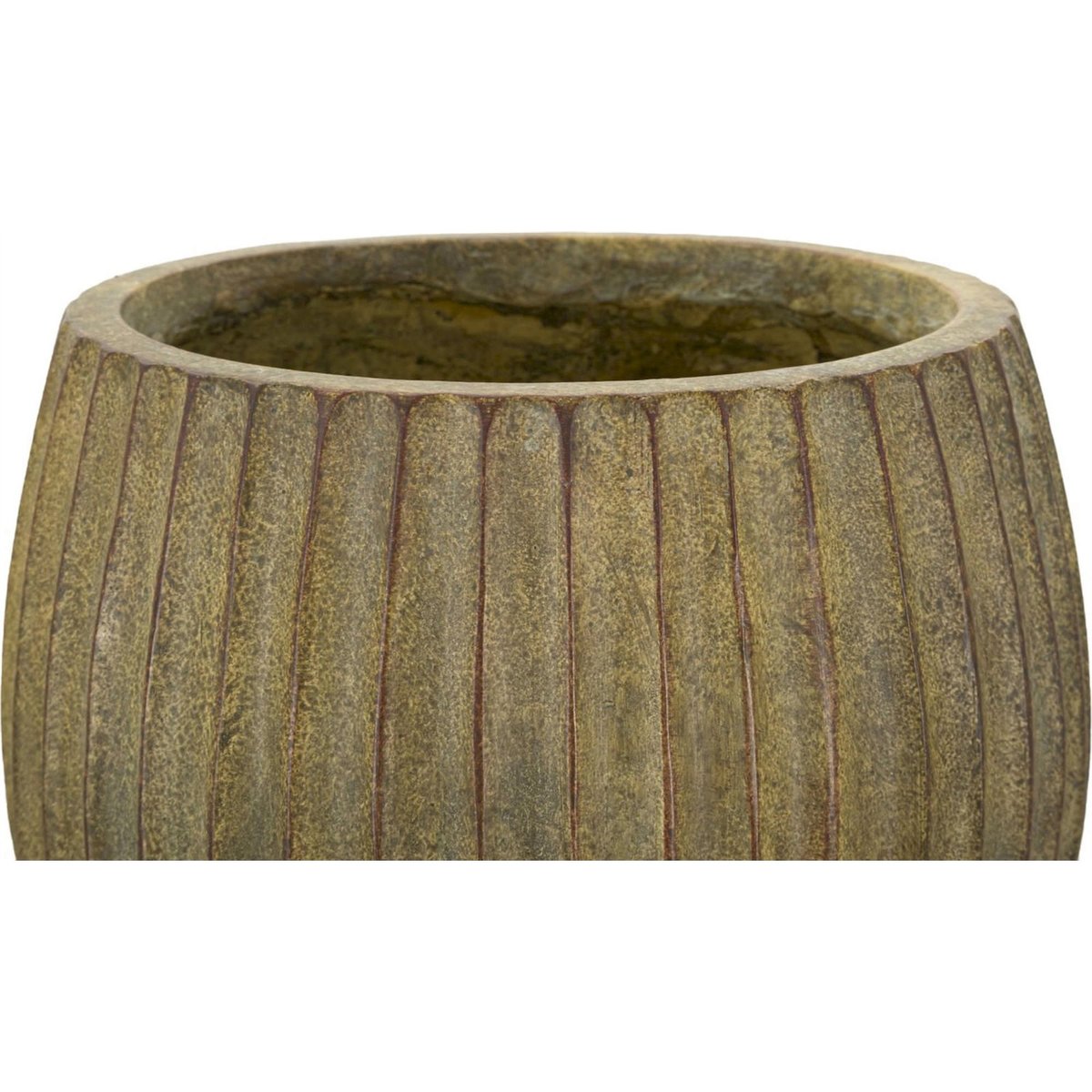 Vase sculptural au relief côtelé MODERN vert patiné, RECOLLECTION