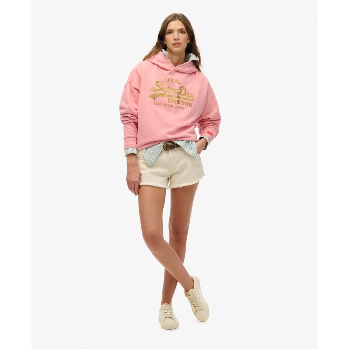Sweat à capuche Vintage Logo strass ambre pêche, SUPERDRY