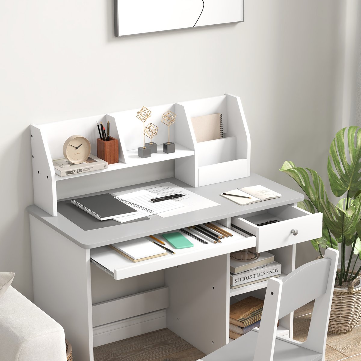 Bureau d'étude pour enfants avec chaise MDF gris et blanc, ZONEKIZ