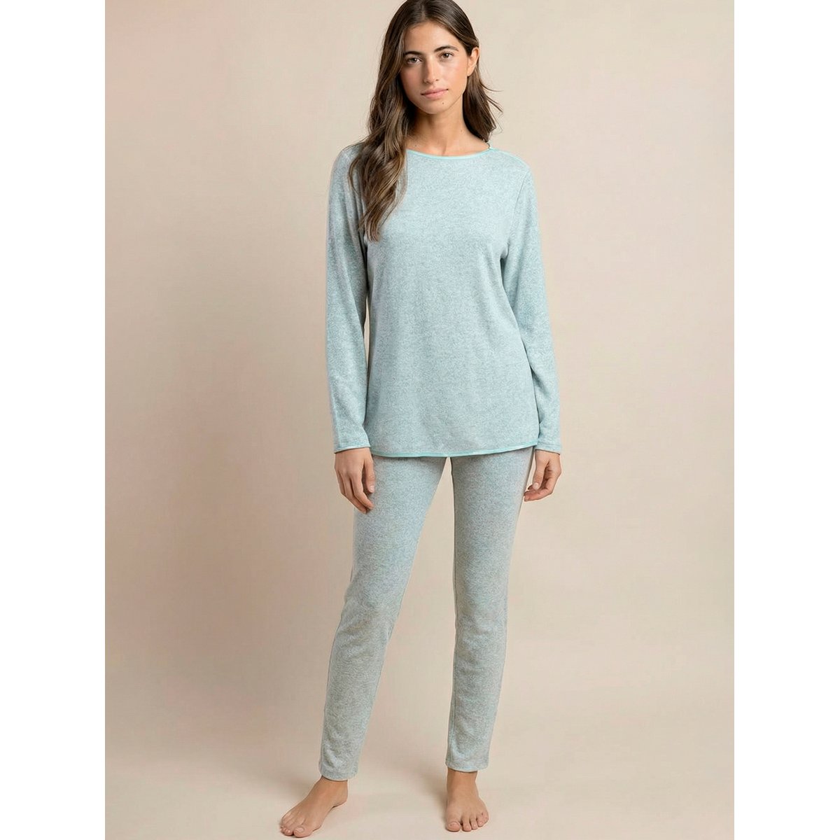 Pyjama legging top manches longues col rond Elegant At Home bleu turquoise, ADMAS