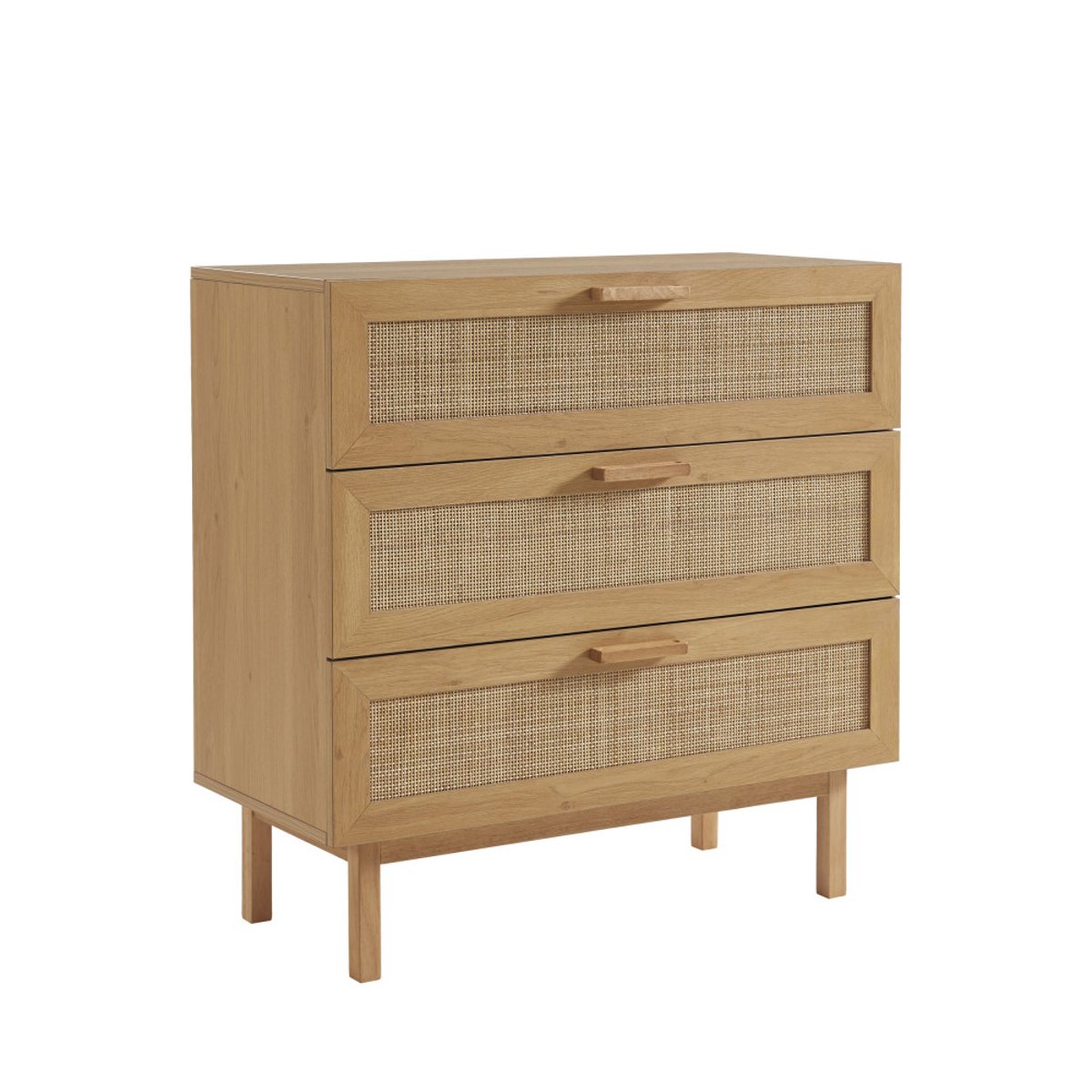 Commode 3 tiroirs en bois et cannage L85cm- JUNE bois clair, DRAWER