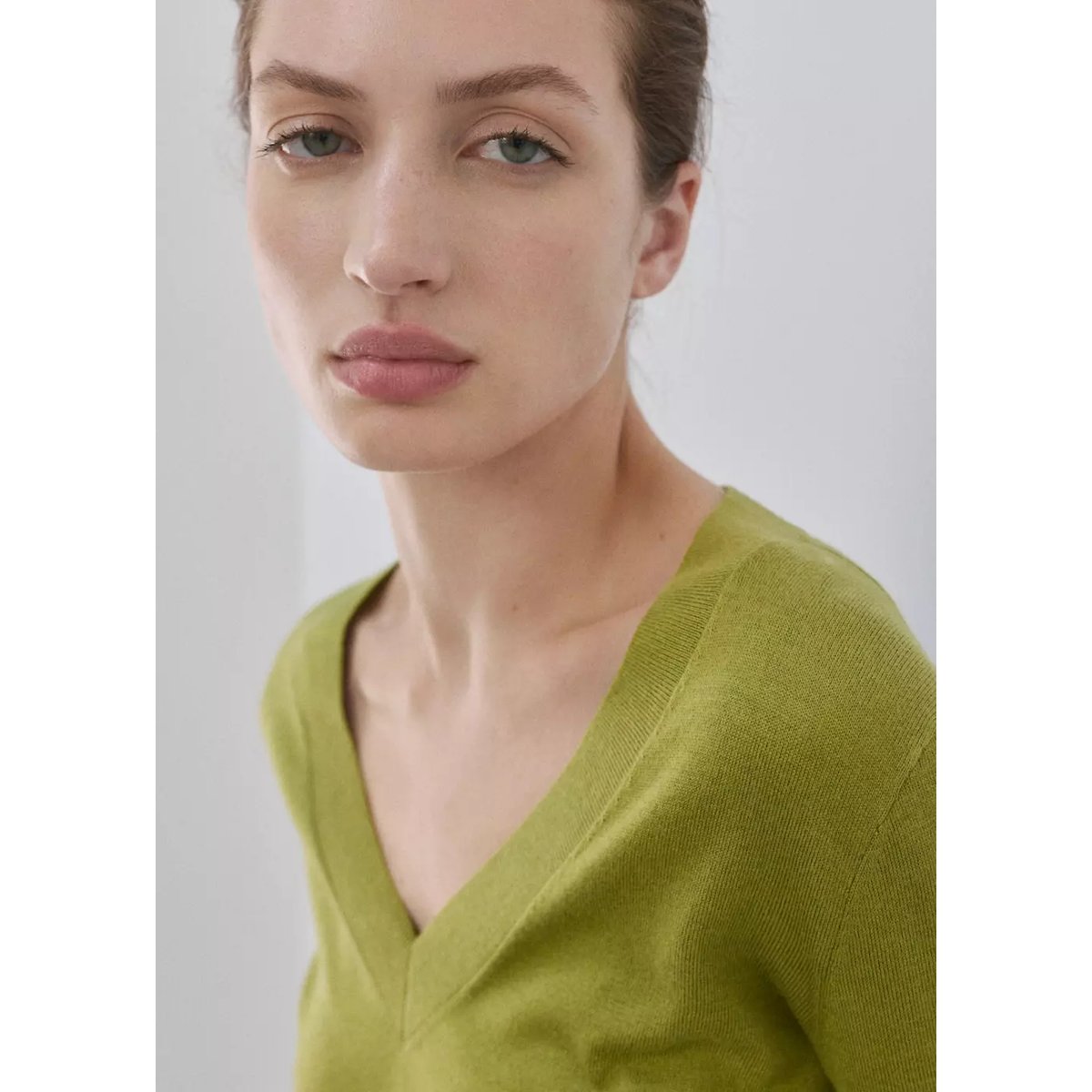 Pull-over maille col en V vert, MANGO