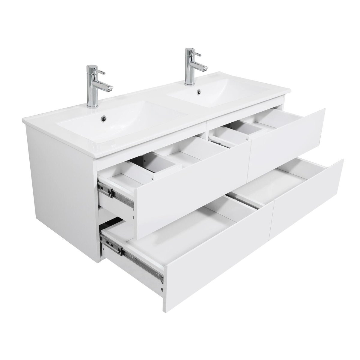 Meuble double vasque suspendu avec plan céramique 120cm SORRENTO blanc brillant, MOB IN