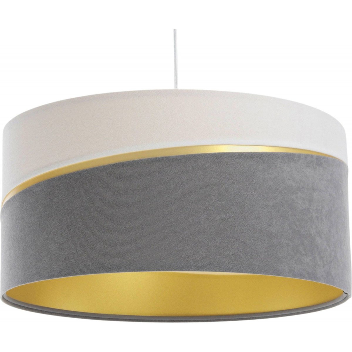 Suspension SWING fait main abat-jour en satin microfibre blanc et gris, liseret doré et intérieur doré, BPS KONCEPT