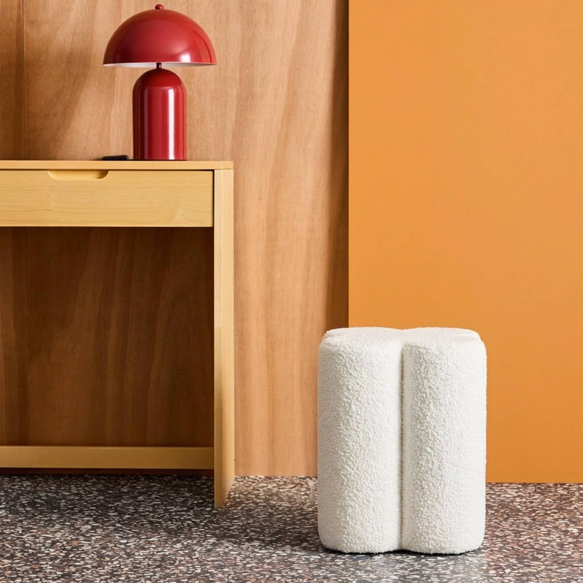 Pouf tabouret trèfle bouclette CLOVER blanc, SWEEEK