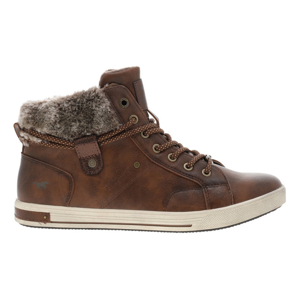 Tennis marron texturé à talon plat avec un zip et des lacets ronds marron, MUSTANG