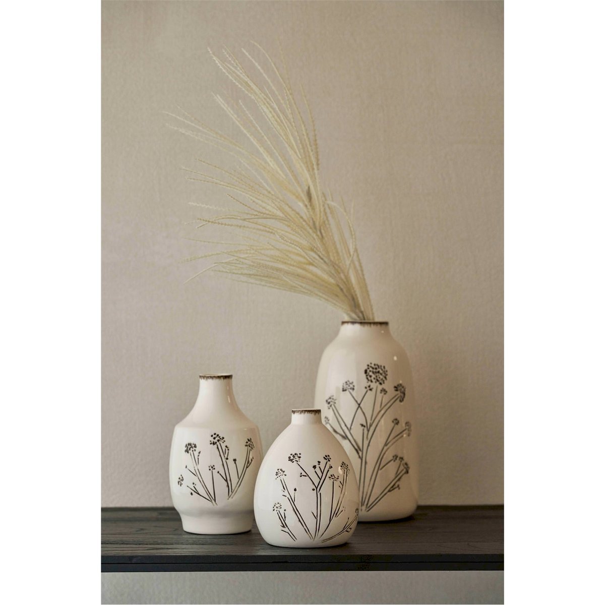 Vase à fleurs en porcelaine blanc et noir, RECOLLECTION