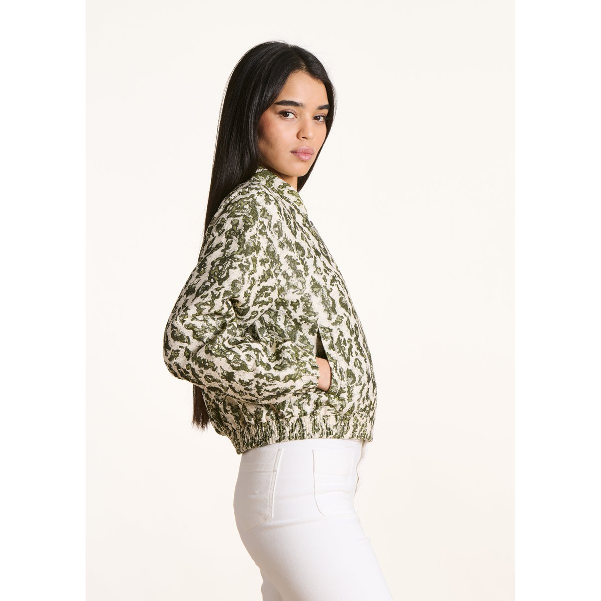 Blouson bomber en jacquard kaki, LA FEE MARABOUTEE