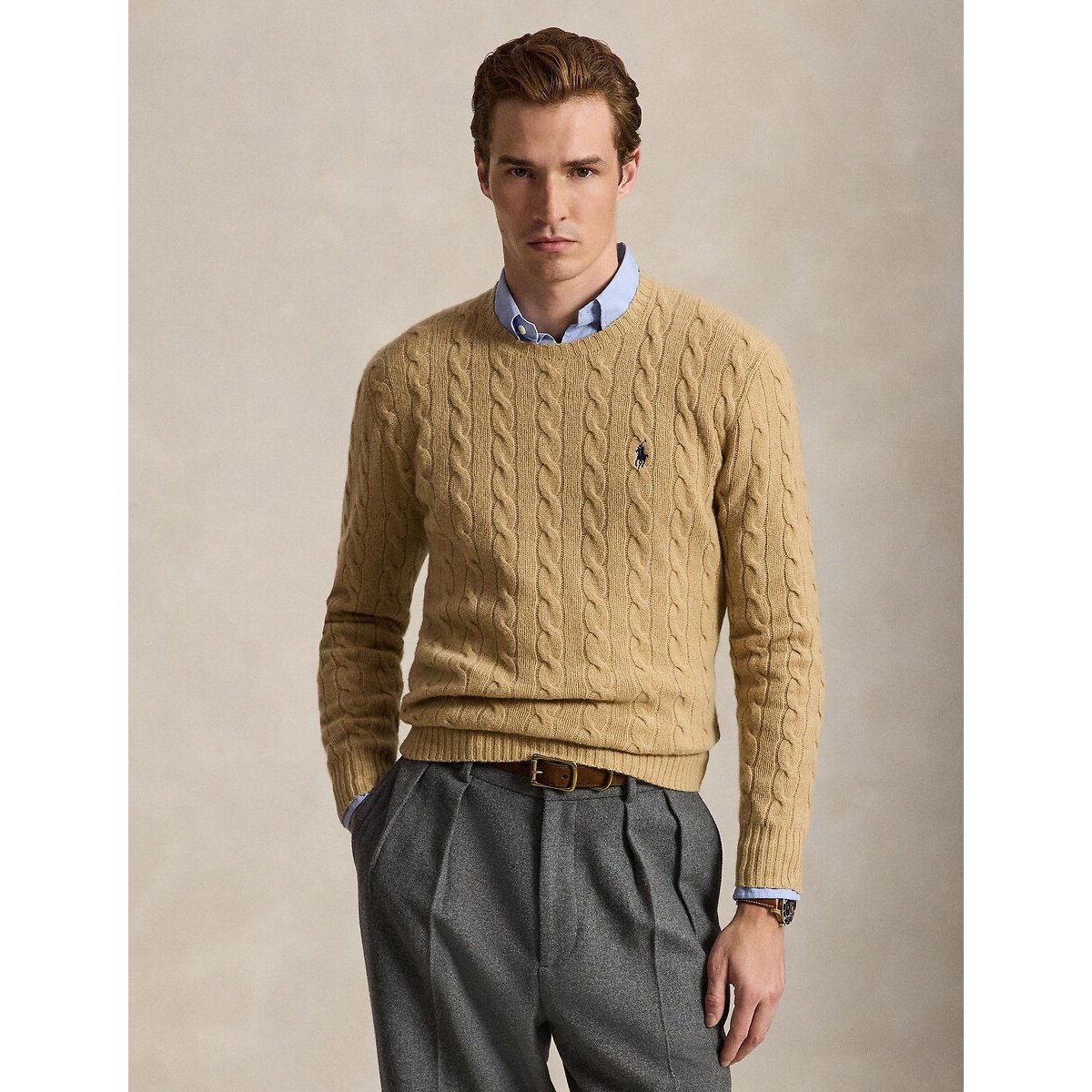 Cable Knit Jumper in Wool and Cashmere camel, POLO RALPH LAUREN