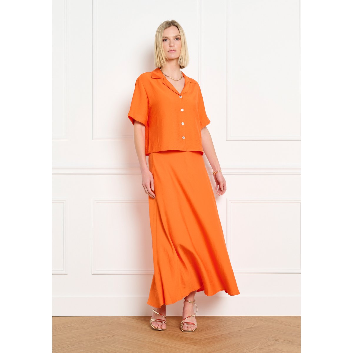 Jupe midi fluide orange, LOLALIZA