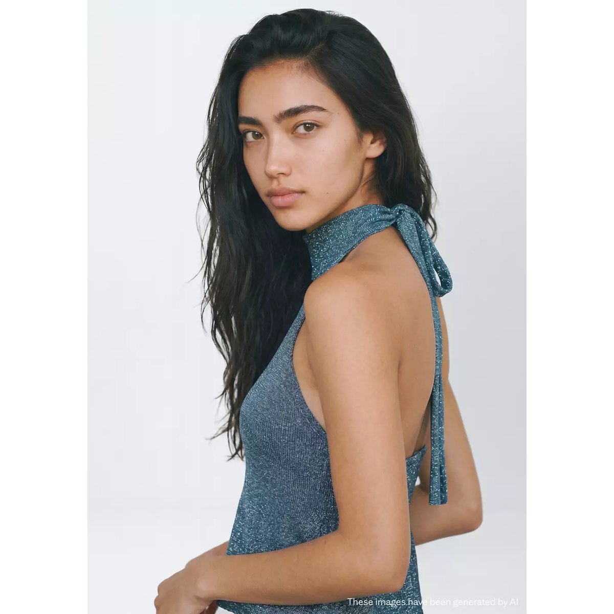 Top halter métallisé bleu pétrole, MANGO TEEN