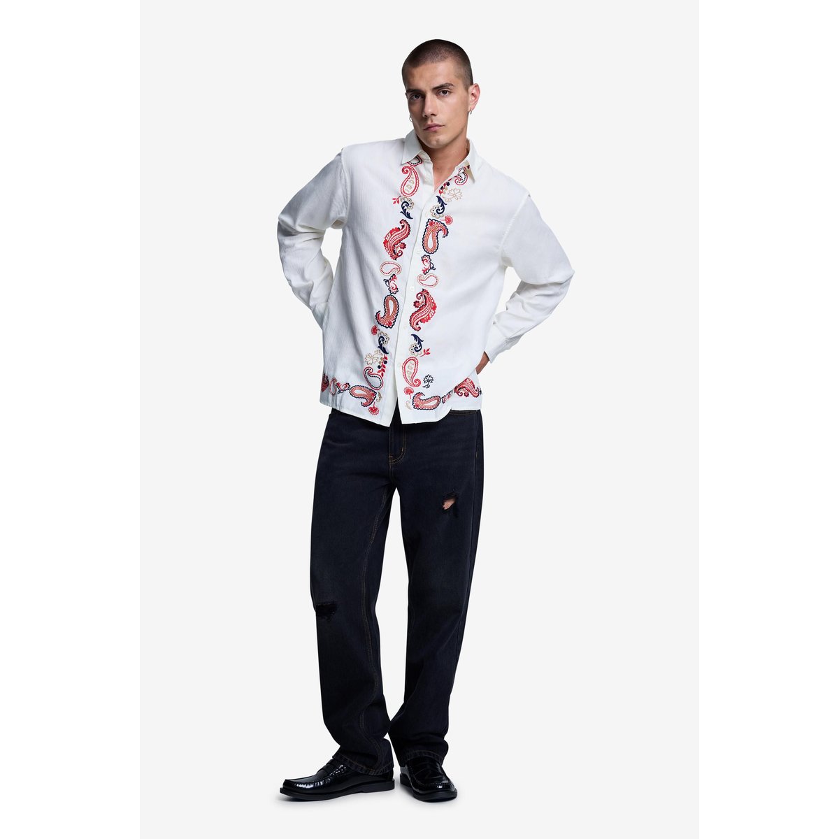 Chemise brodée beige, DESIGUAL