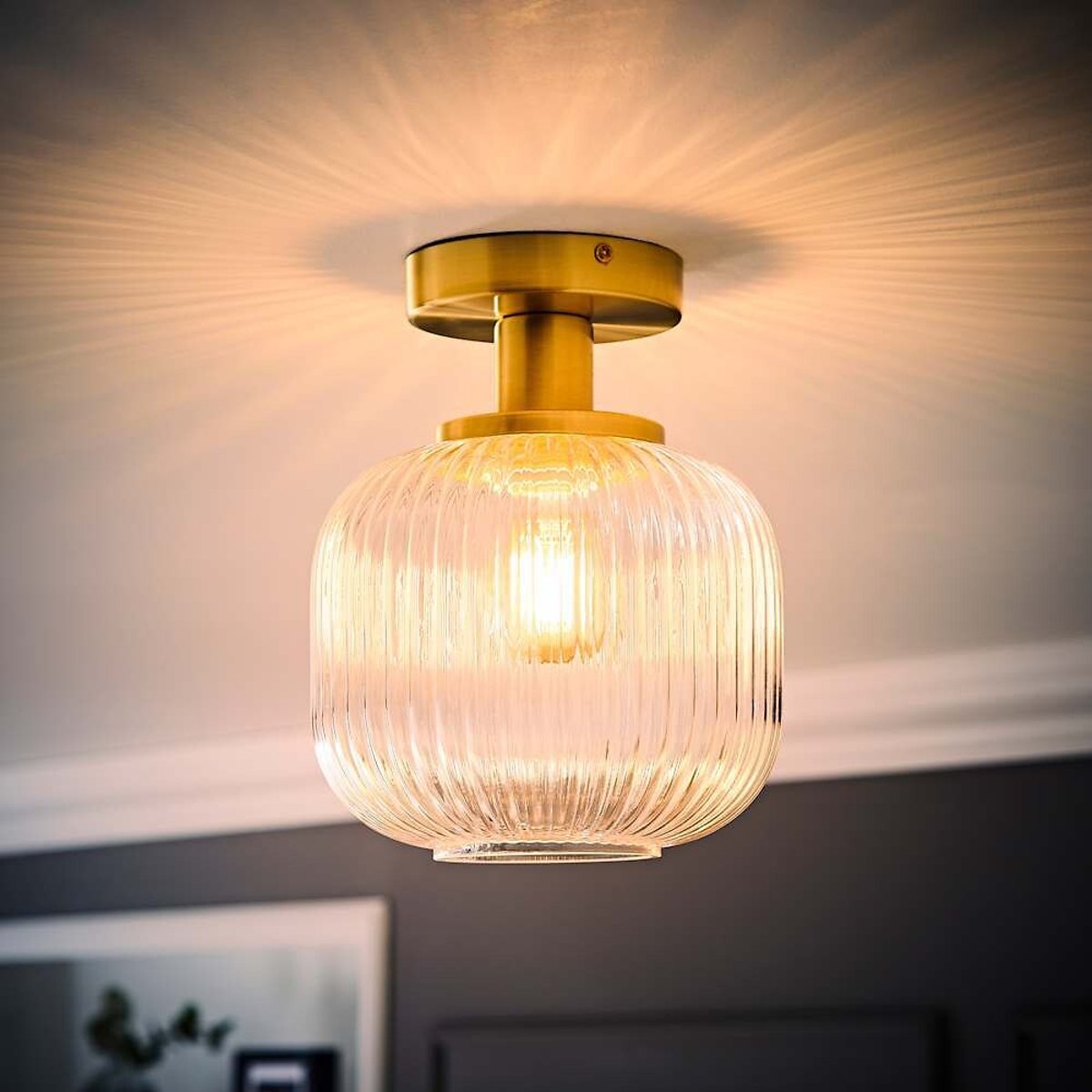 Conrad Ribbed Glass Flush Ceiling Light gold-coloured, SO'HOME