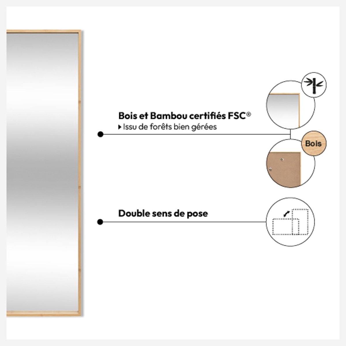 Miroir mural vertical en bambou marron, 5FIVE SIMPLY SMART