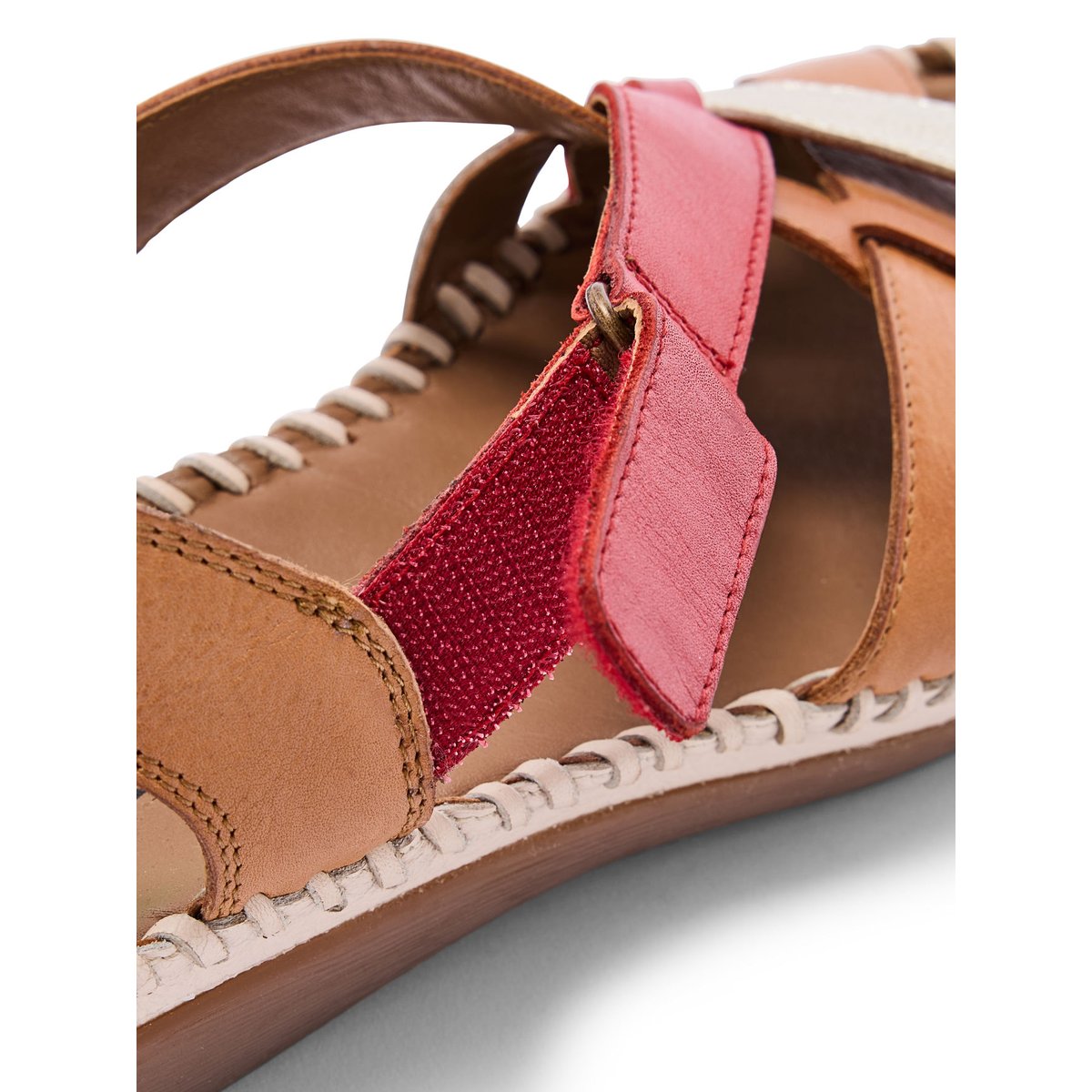 Sandales tout cuir à scratch camel multicolore, PEDICONFORT