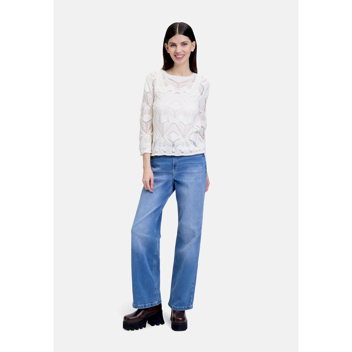 Pull-over en maille à encolure ronde pearled ivory, CARTOON