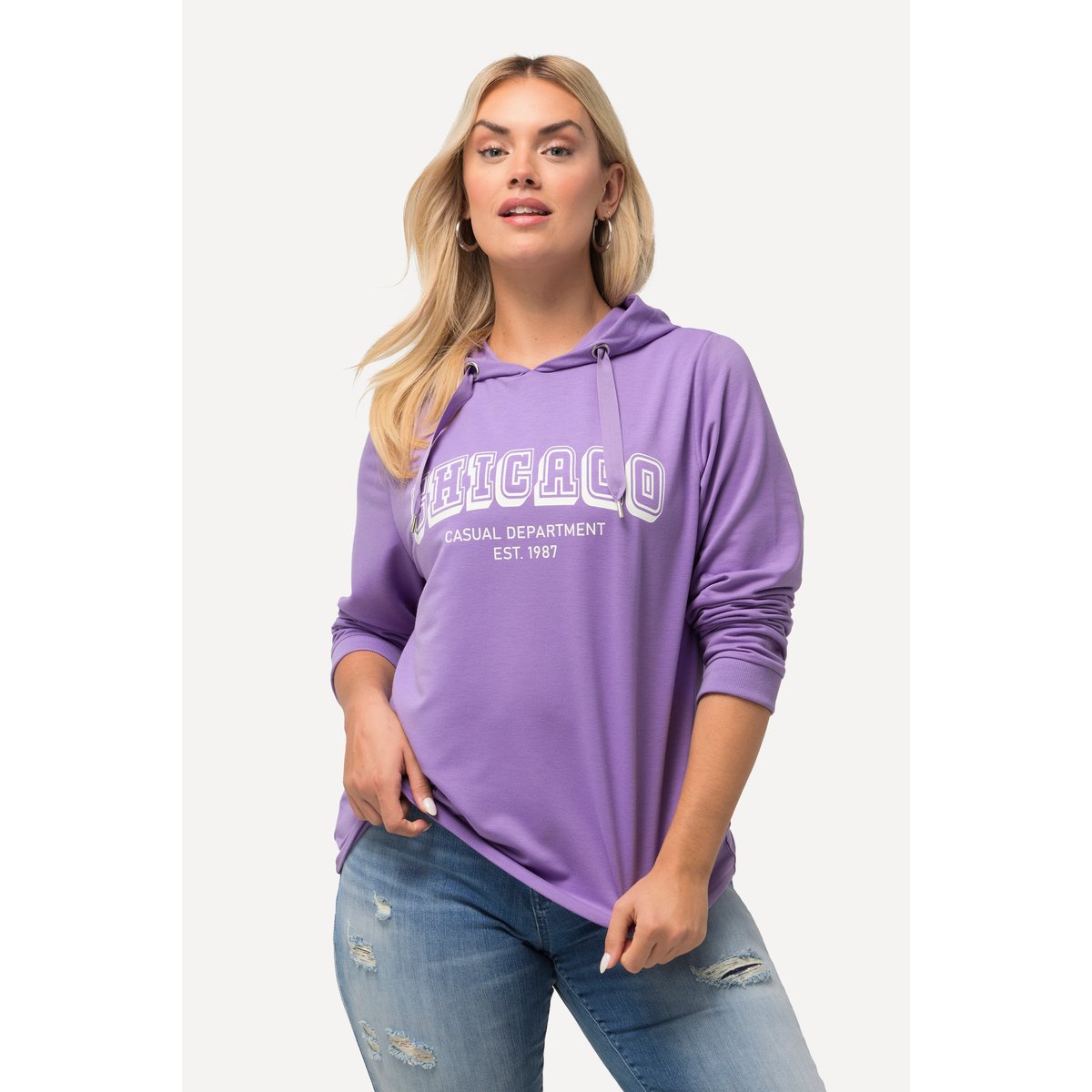 Sweat-shirt à capuche et manches longues. lilas bleu, ULLA POPKEN