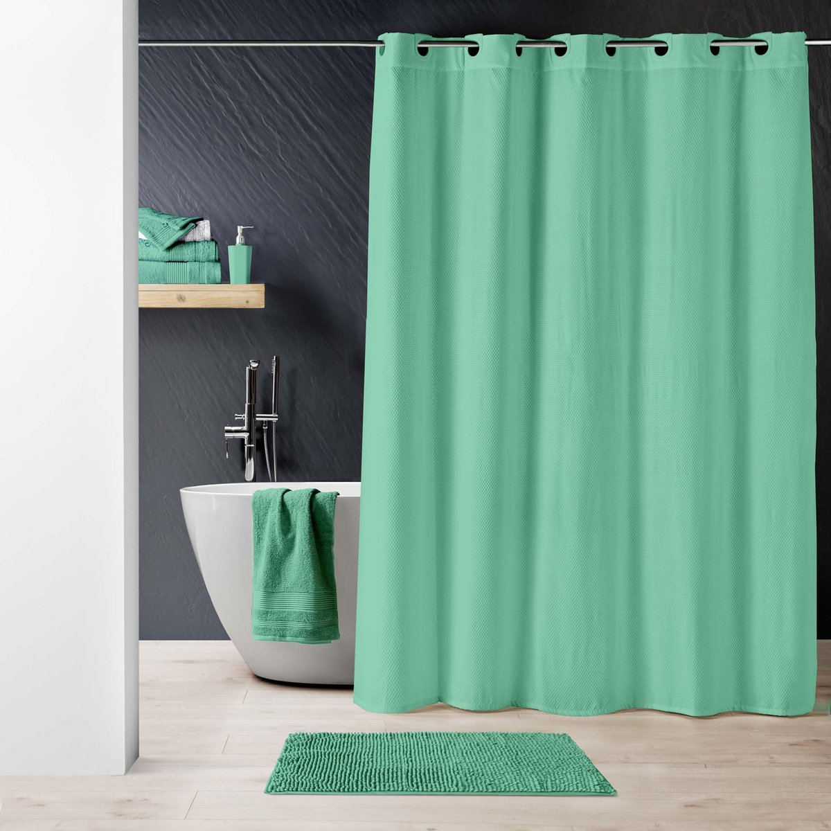 La Redoute Rideau de douche clipsable a motif vert, EDEN