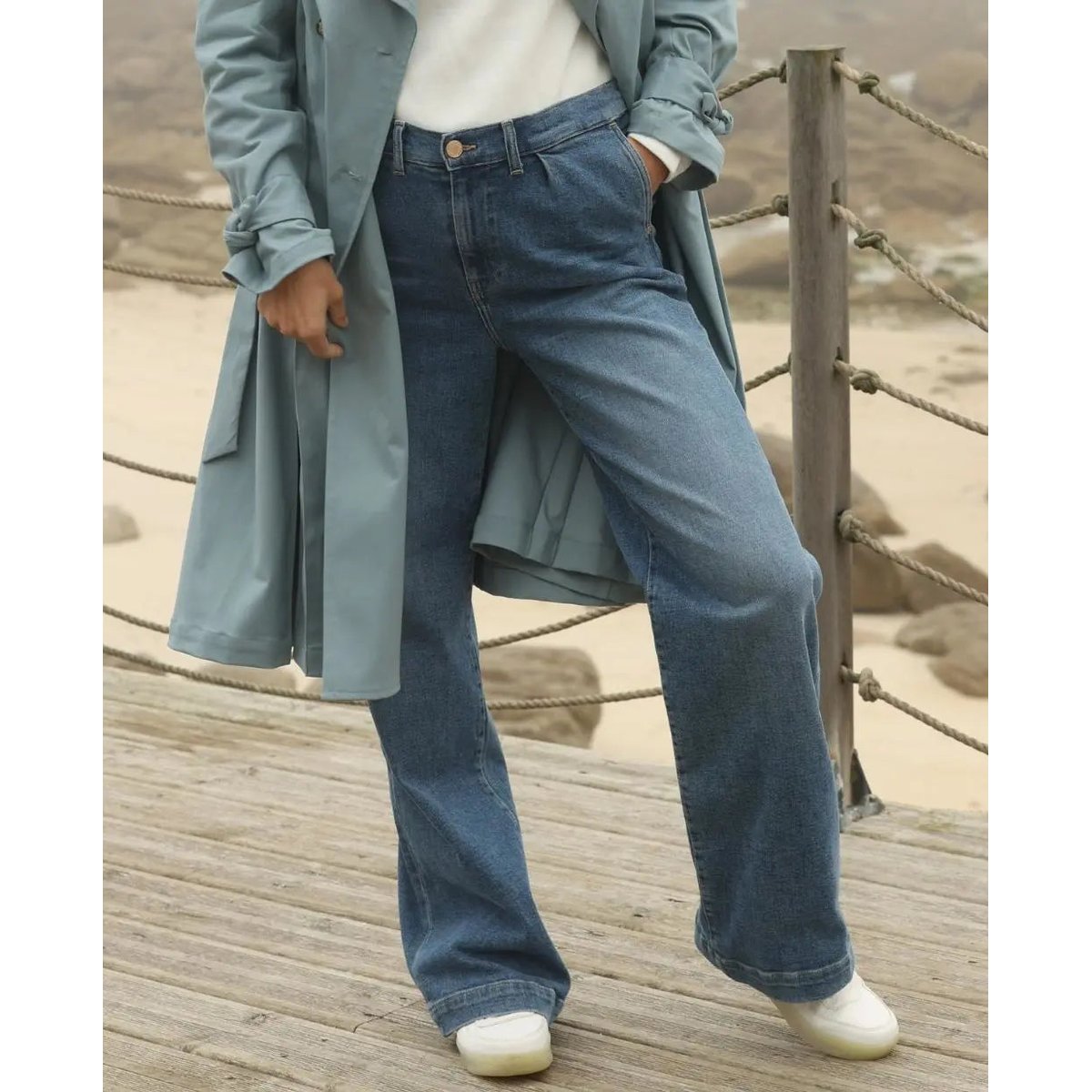 Jean de grossesse wide leg Kelly mid mid blue, CACHE COEUR