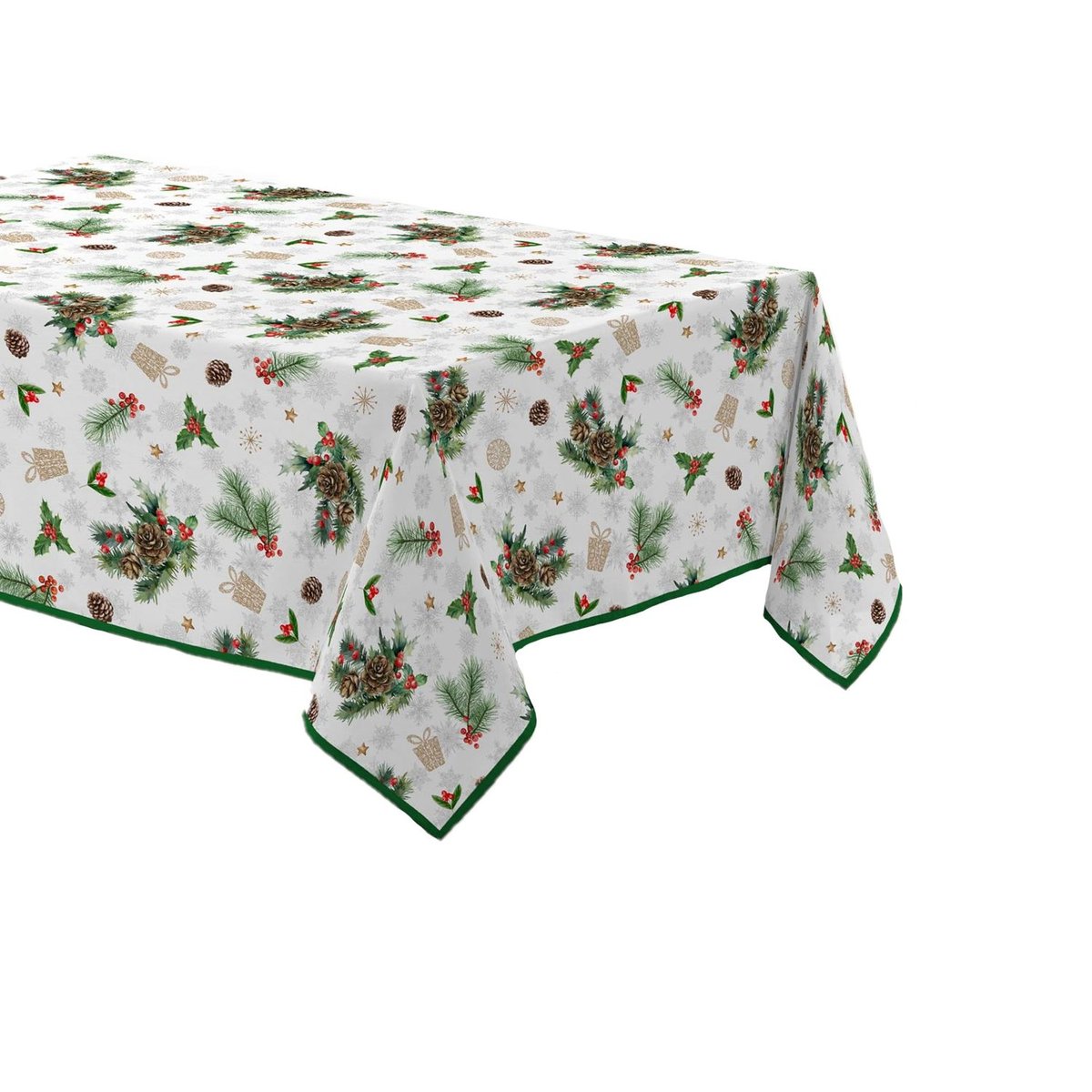 Nappe rectangulaire antitache et infroissable FLORE D'HIVER blanc, TOILINUX