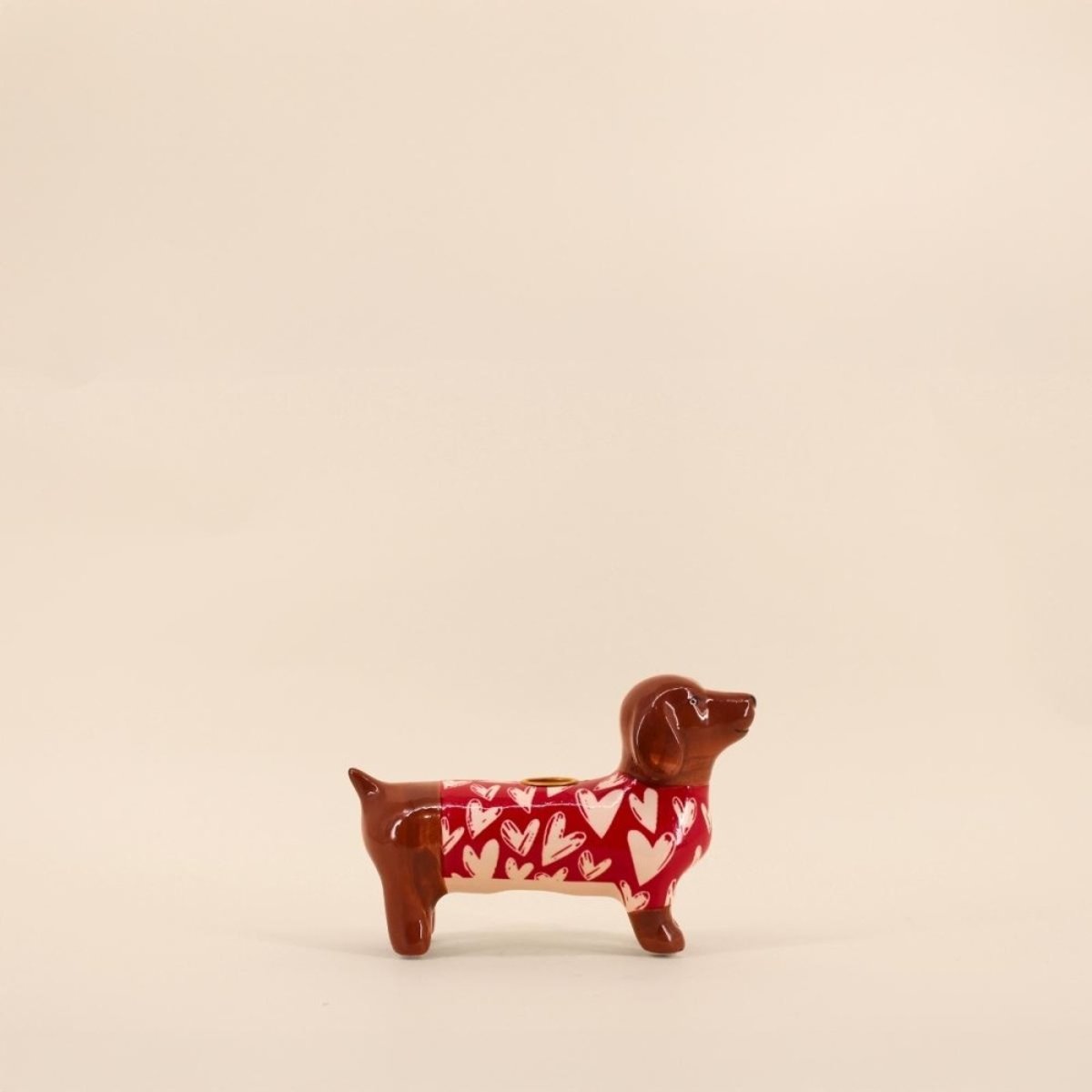 Bougeoir teckel en céramique 20cm marron, KERSTEN