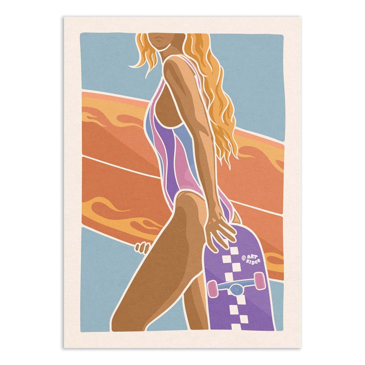 Affiche d'art - Skate and surf fire - Art Rider couleur unique, WALL EDITIONS