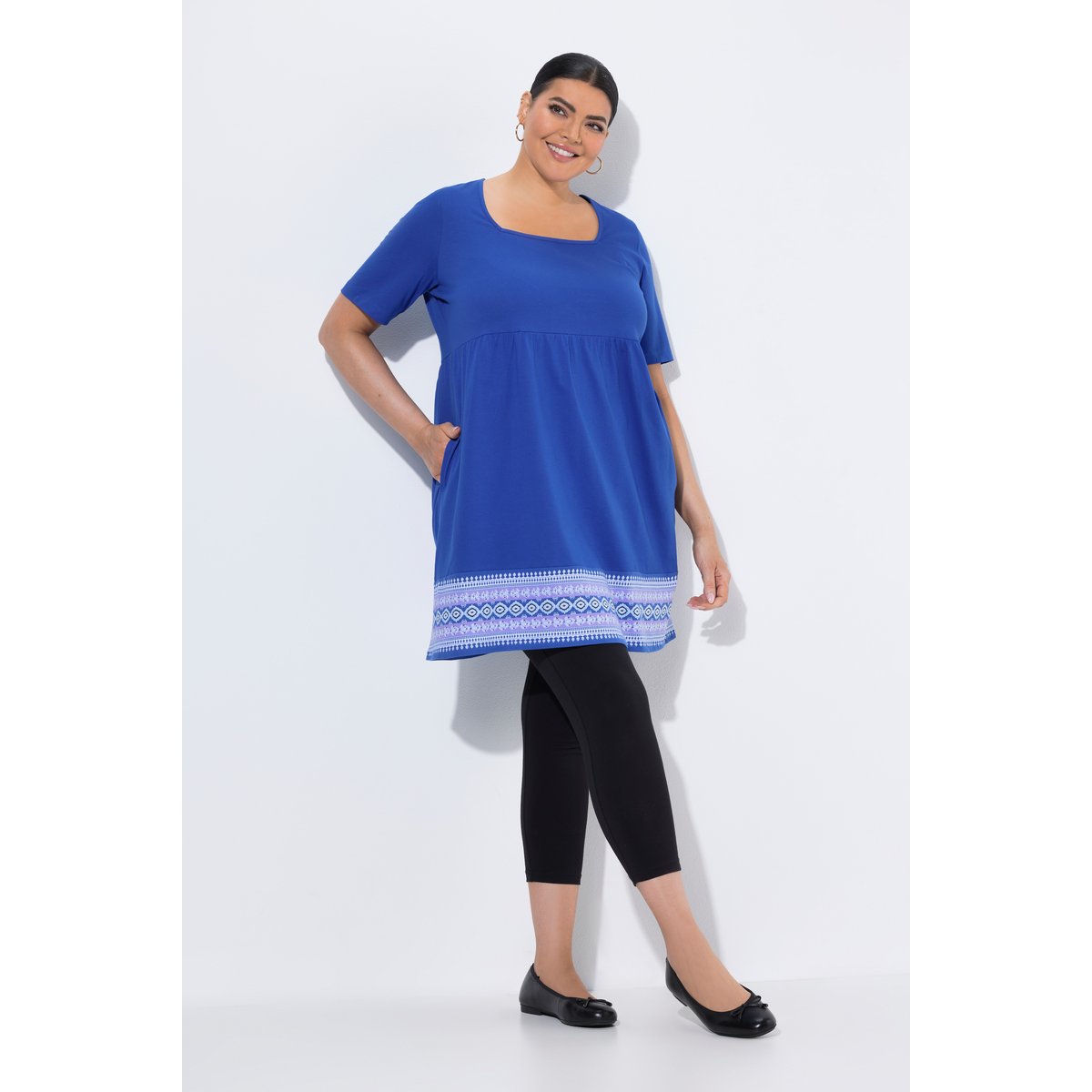 T-shirt long, imprimé à la base bleu roi, ULLA POPKEN