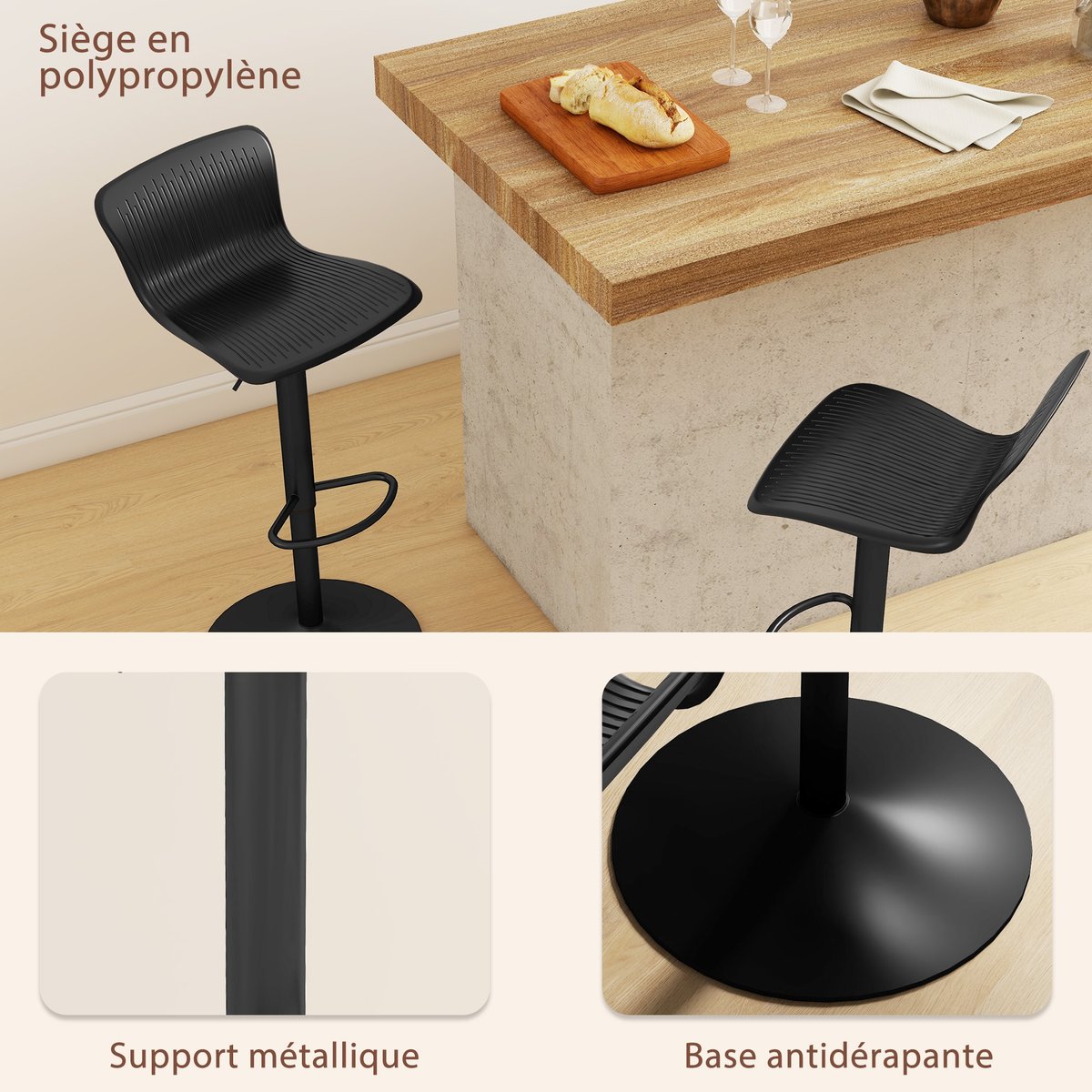Tabouret de bar Polypropylène Noir noir, HOMCOM