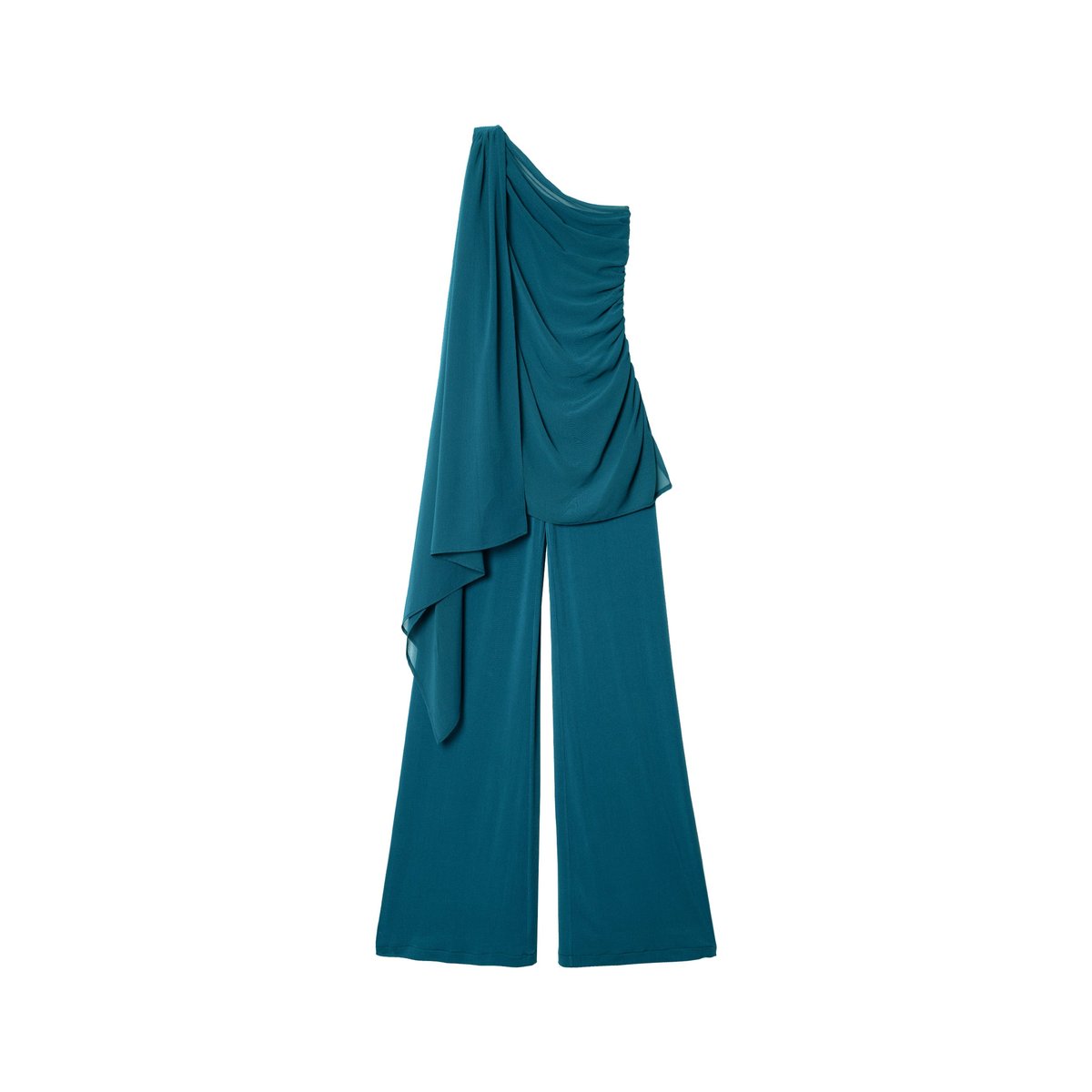 Combinaison asymétrique avec cape en mousseline turquoise, THE-ARE
