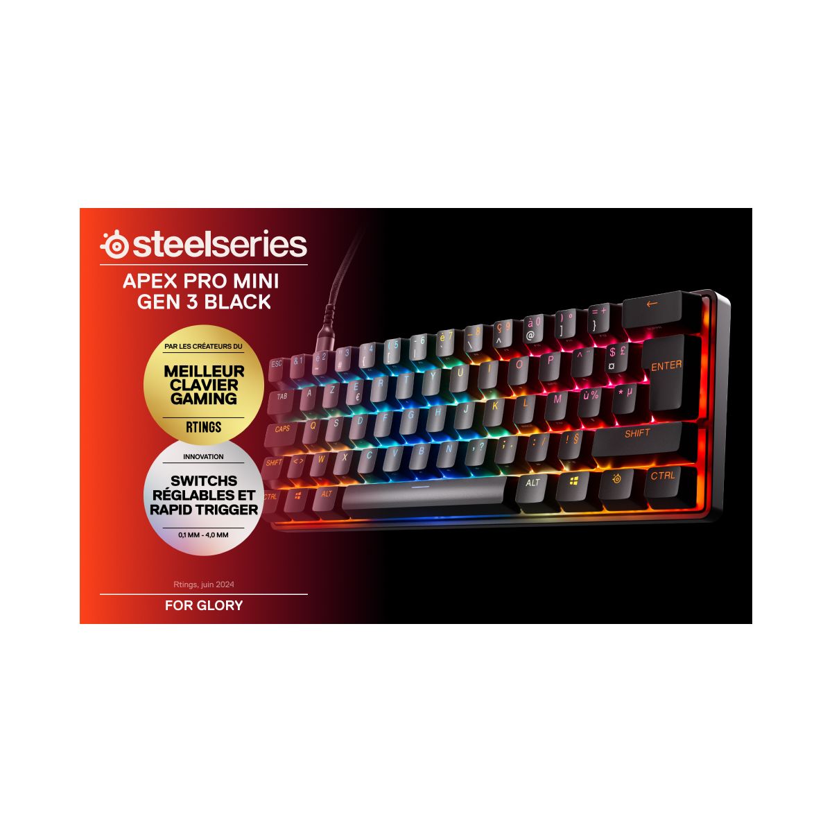Clavier gamer Apex Pro Mini Gen 3 FR couleur unique, STEELSERIES