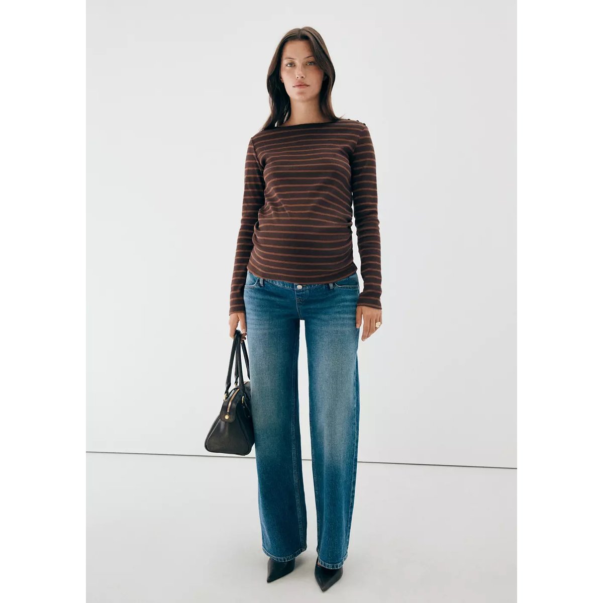 T-shirt rayures col bateau marron, MANGO