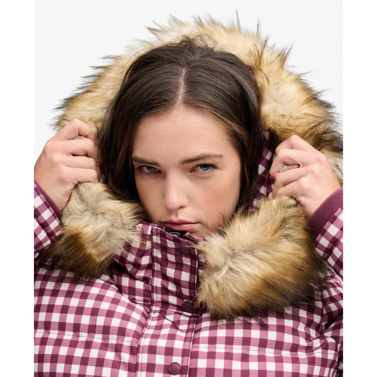 Veste Bomber Everest Check à Capuche Coupe Ajustée vichy mûre/crème, SUPERDRY