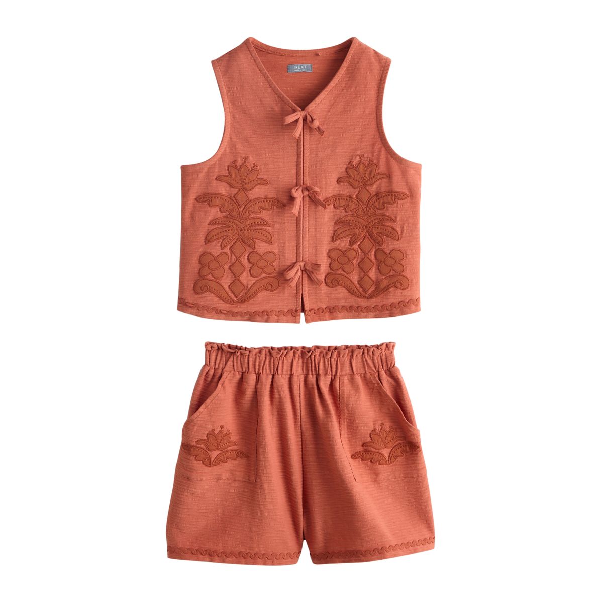 Ensemble gilet et short avec appliqué texturé marron rouille, NEXT