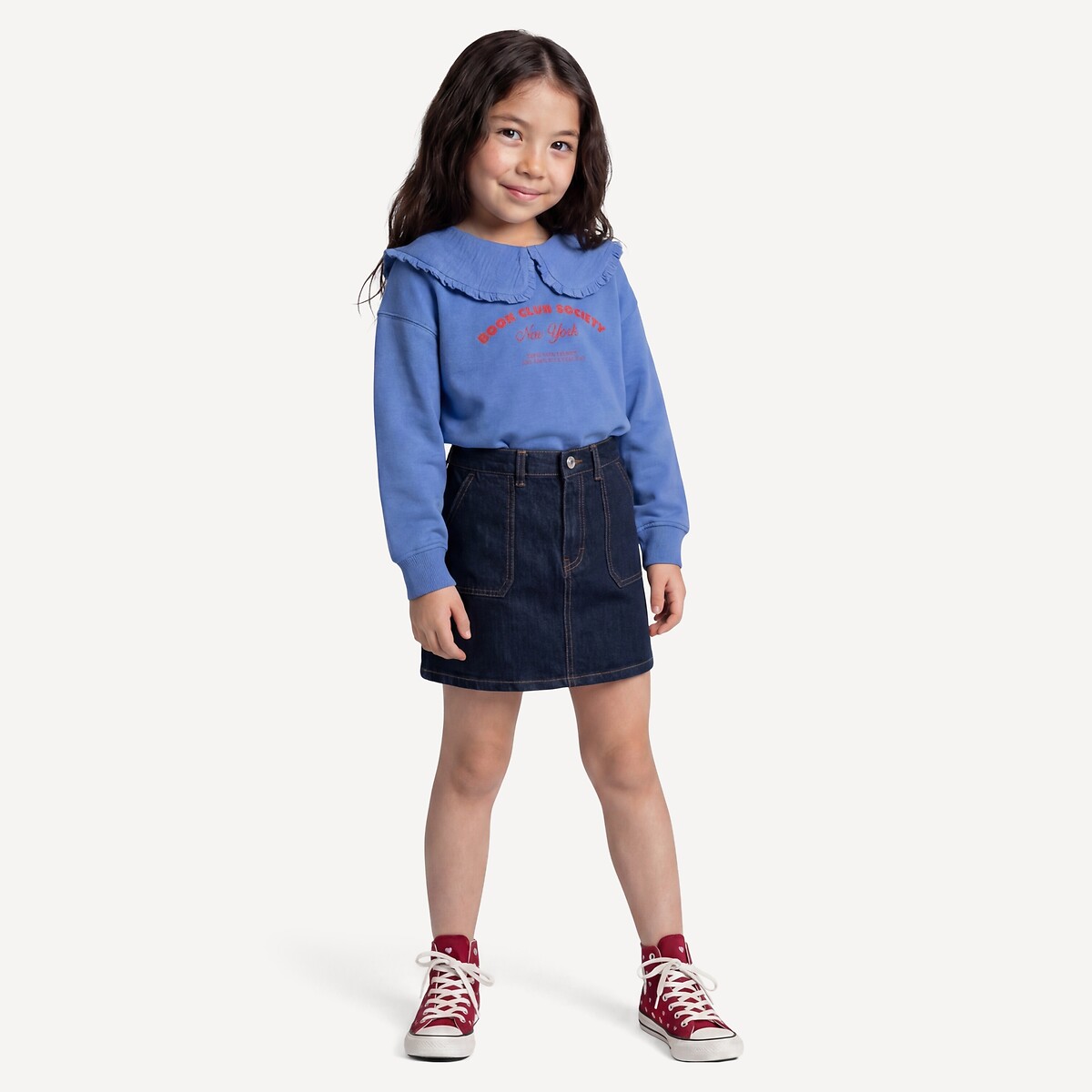 Fleece Slogan Sweatshirt with Peter Pan Collar blue, LA REDOUTE COLLECTIONS