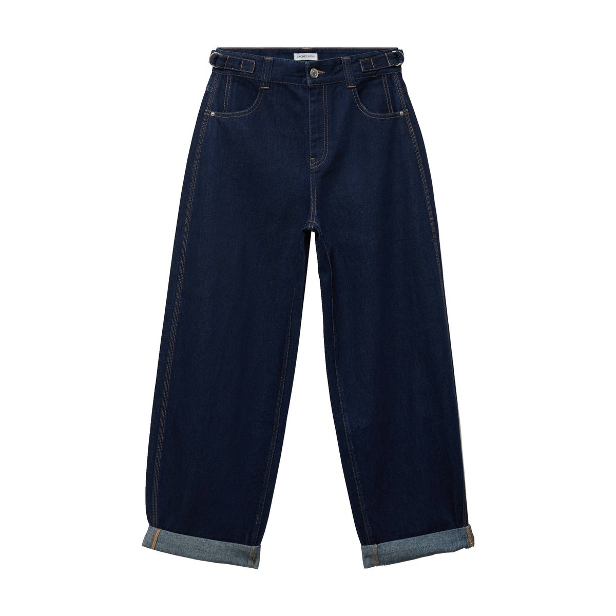 Jean barrel long en coton denim brut, CACHE CACHE