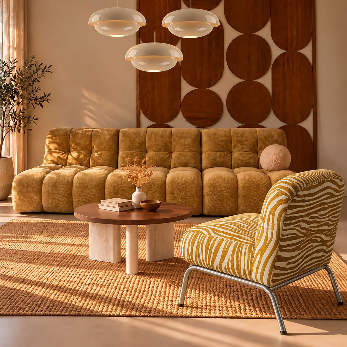 Fauteuil lounge en tissu chenille zèbre, SAVARA jaune, NOW'S HOME