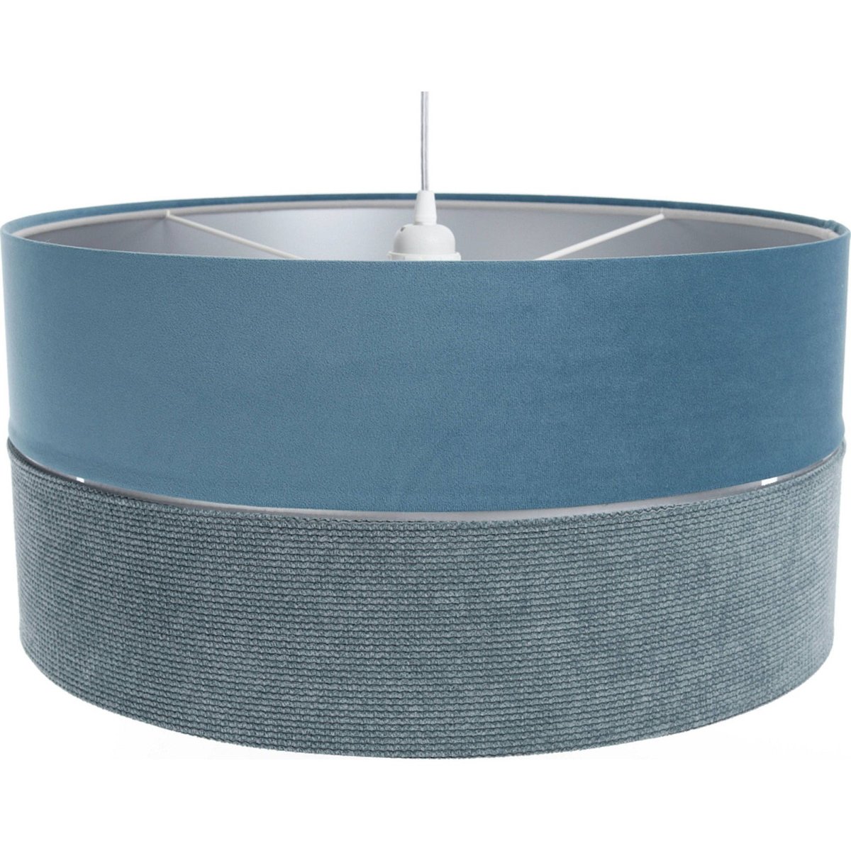 Suspension en tissu, TWIST abat-jour en satin bleu et velours structuré bleu, liseret argenté et intérieur argenté, BPS KONCEPT