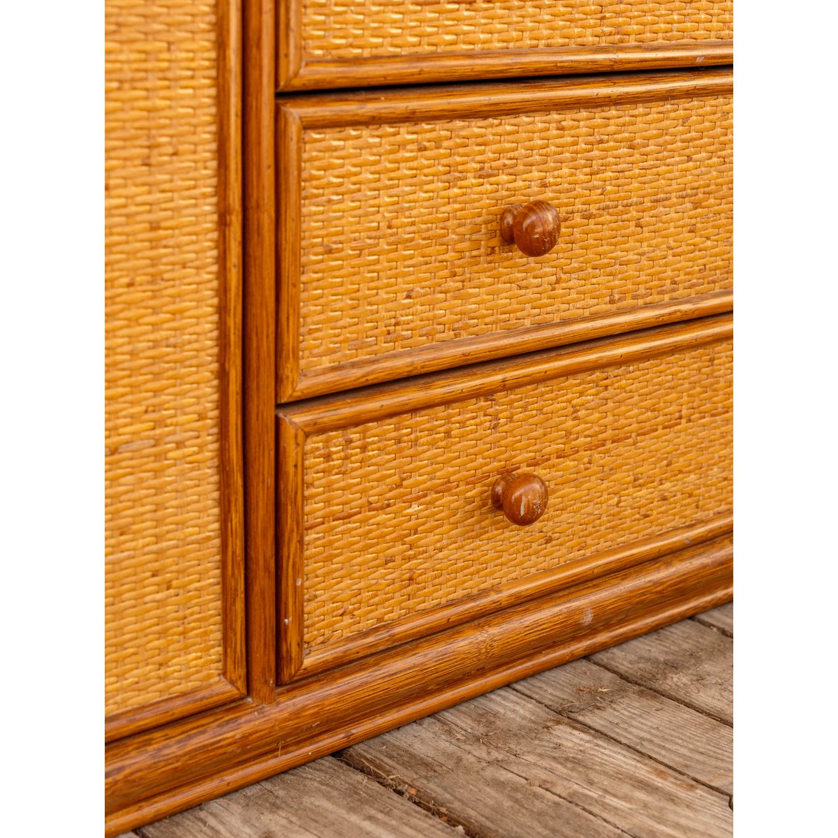 Commode en rotin Garance N°704 - Bon état bois foncé, DEBONGOUT