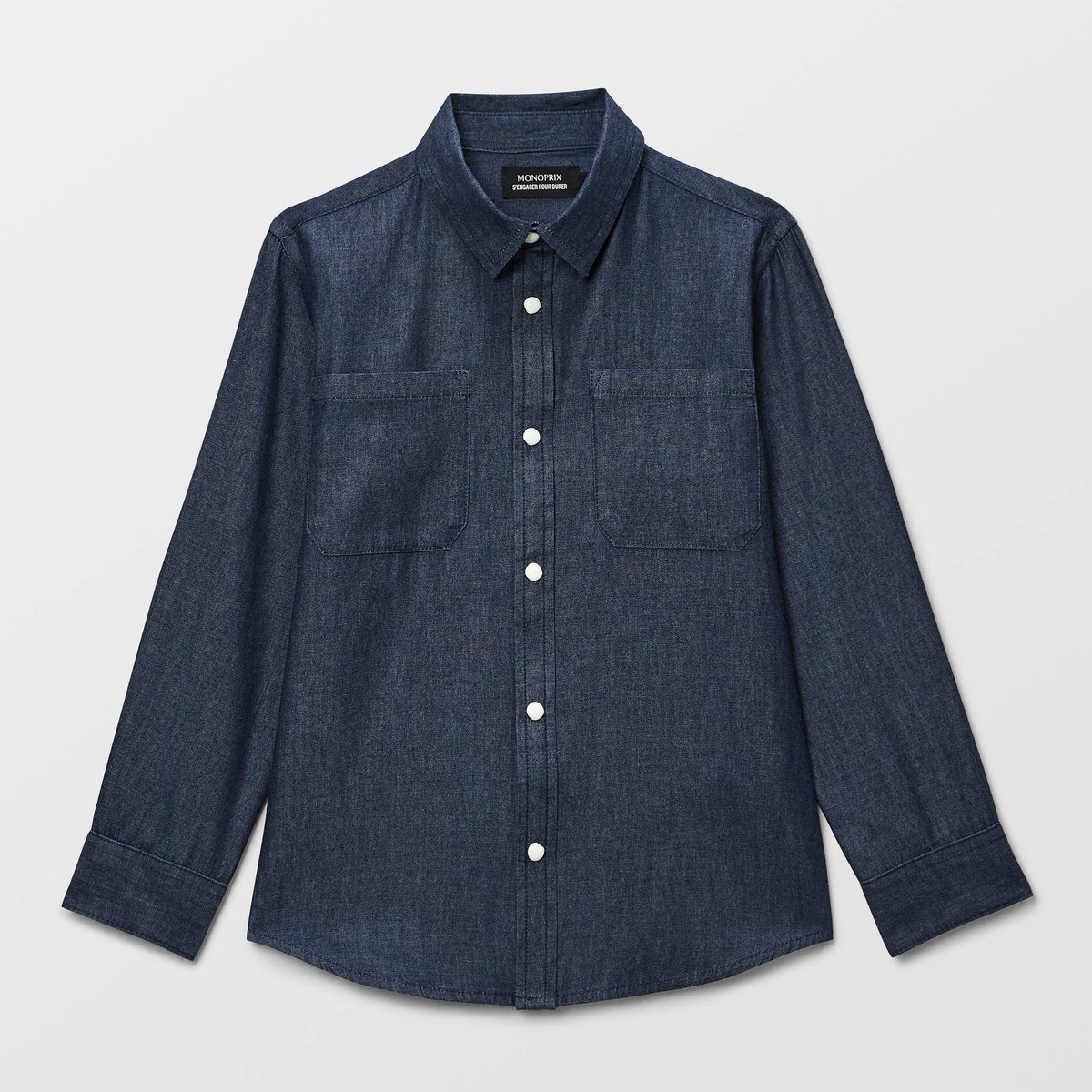 Chemise denim unie en coton BIO GOTS bleached washed, MONOPRIX
