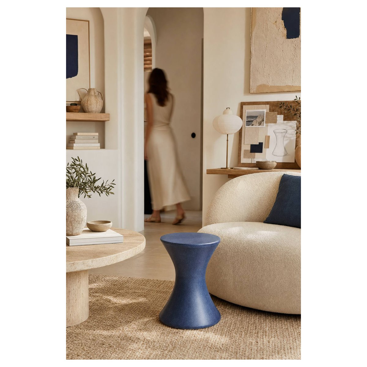 Tabouret en céramique sculptural bleu, RECOLLECTION