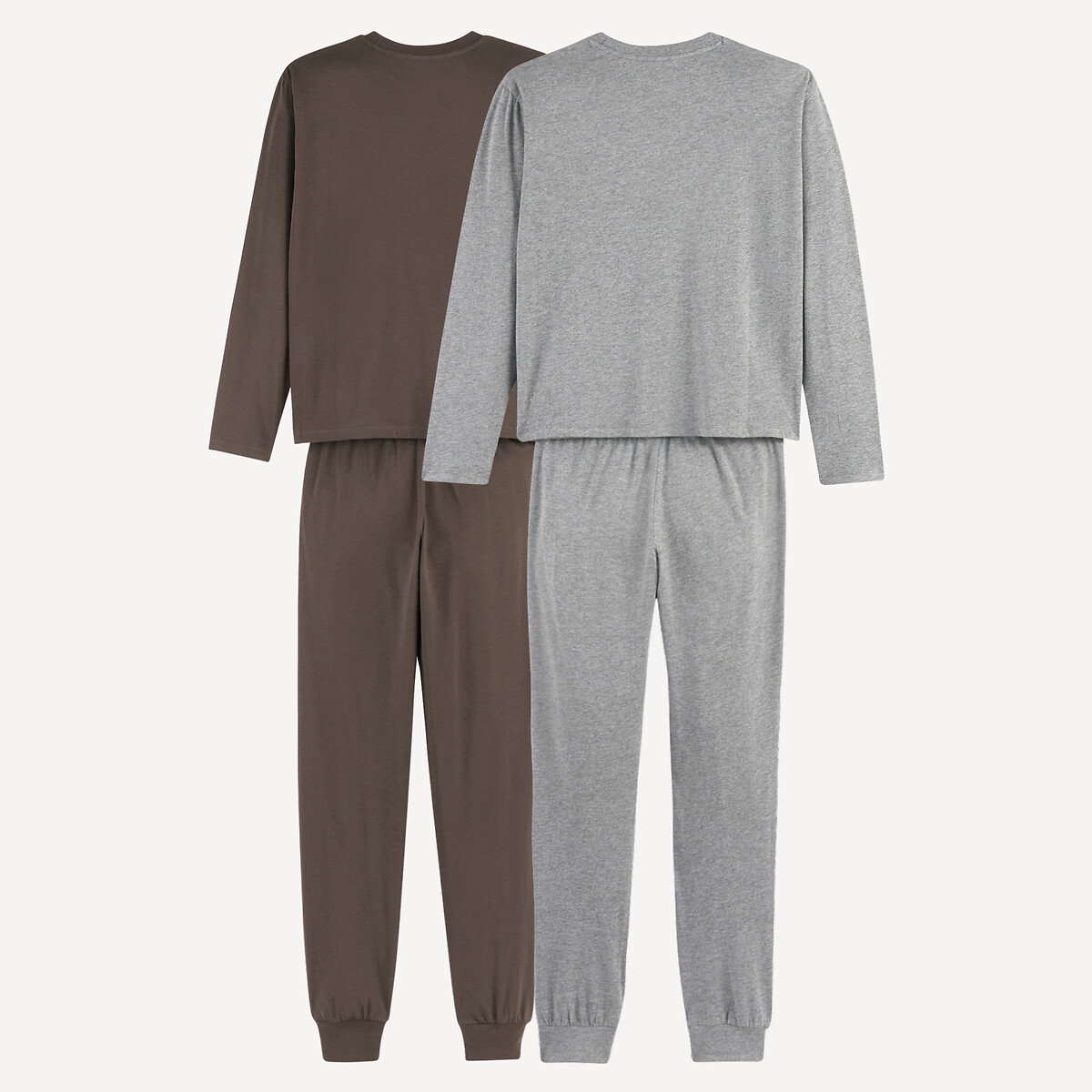 Lot de 2 pyjamas en jersey de coton gris + marron, LA REDOUTE COLLECTIONS