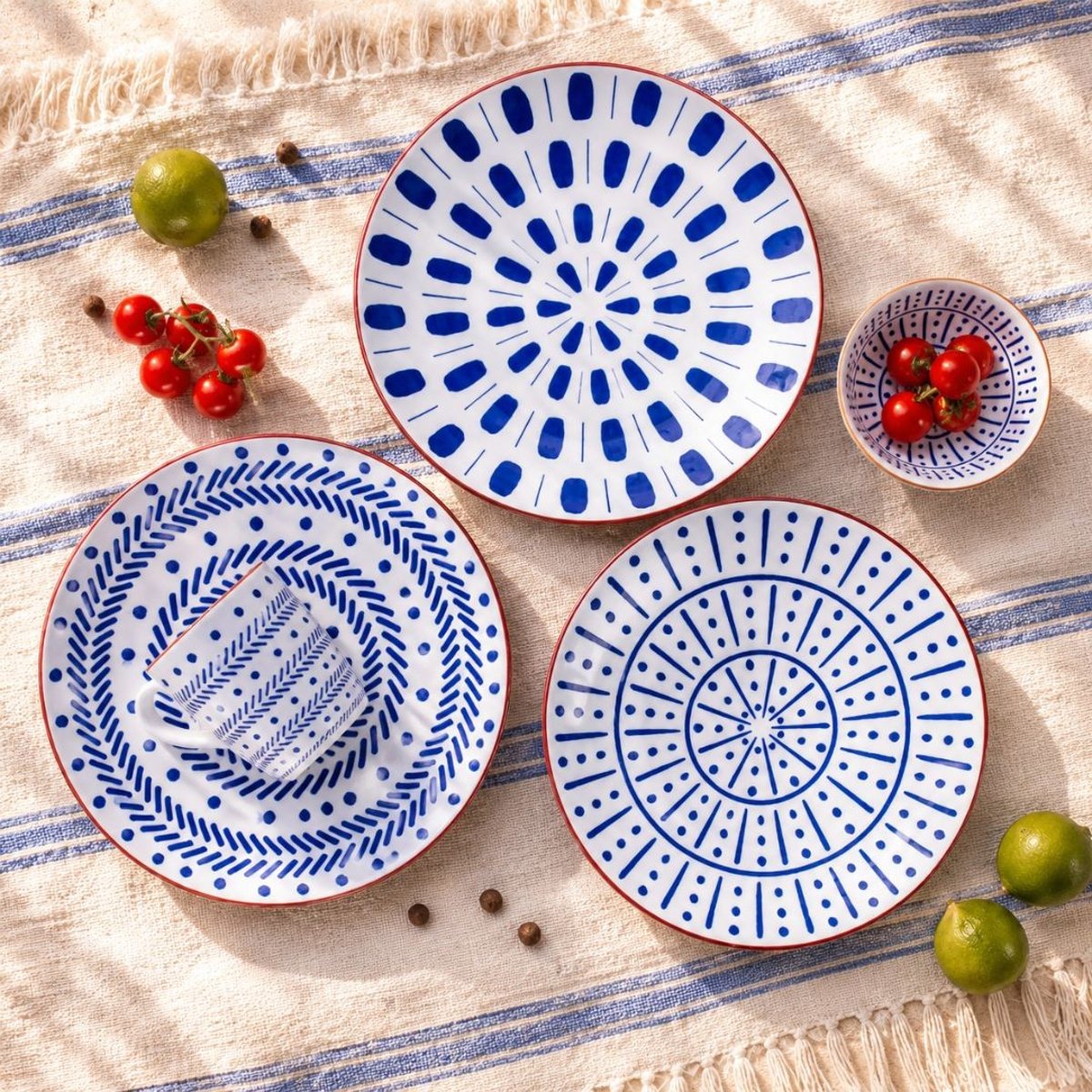Lot de 6 grandes assiettes, SANTORIN bleu, ARTIME