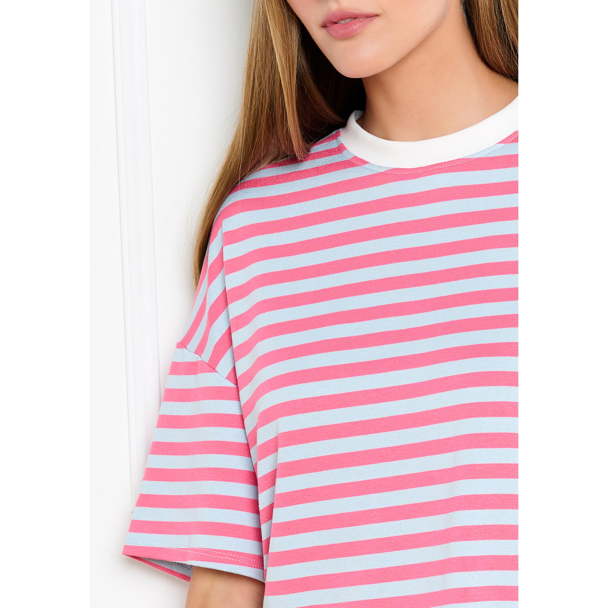 T-shirt rayé manches courtes fuchsia, LOLALIZA