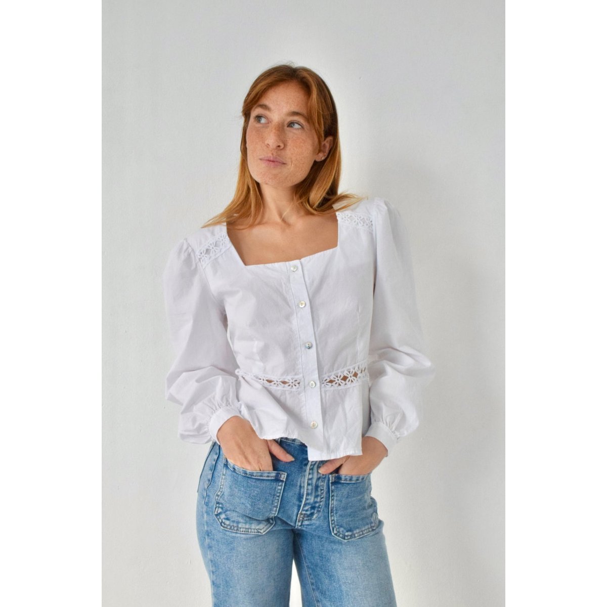 Blouse popeline dentelle ROMA blanc, MINDTRAVELER