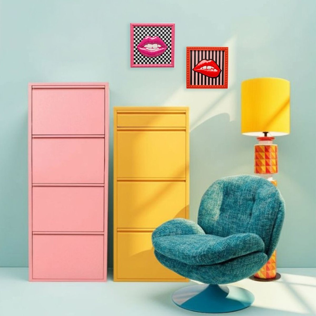 Tableau lèvres damier rose, KARE DESIGN