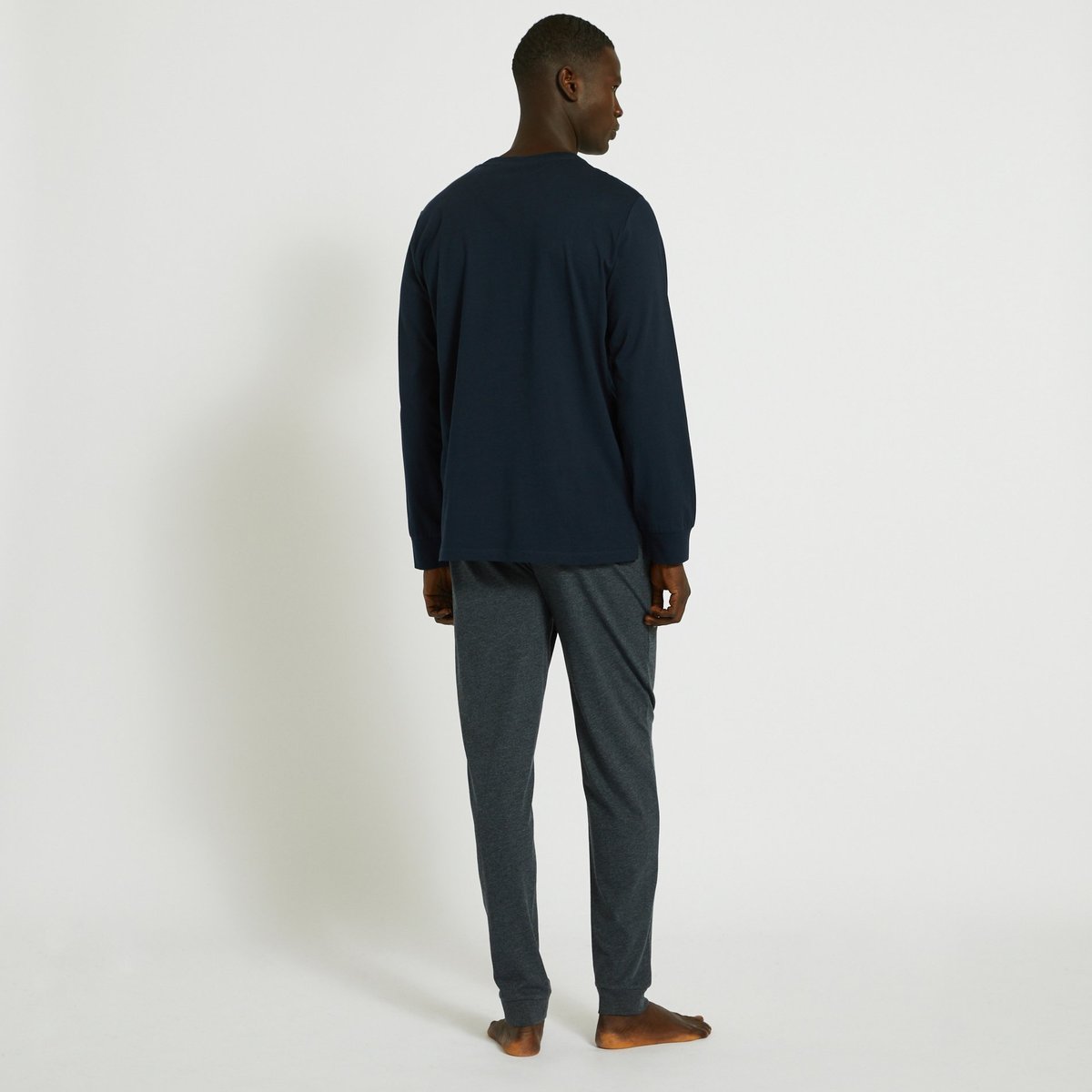 Pyjama manches longues et pantalon en jersey de coton, Bio bleu marine, MONOPRIX