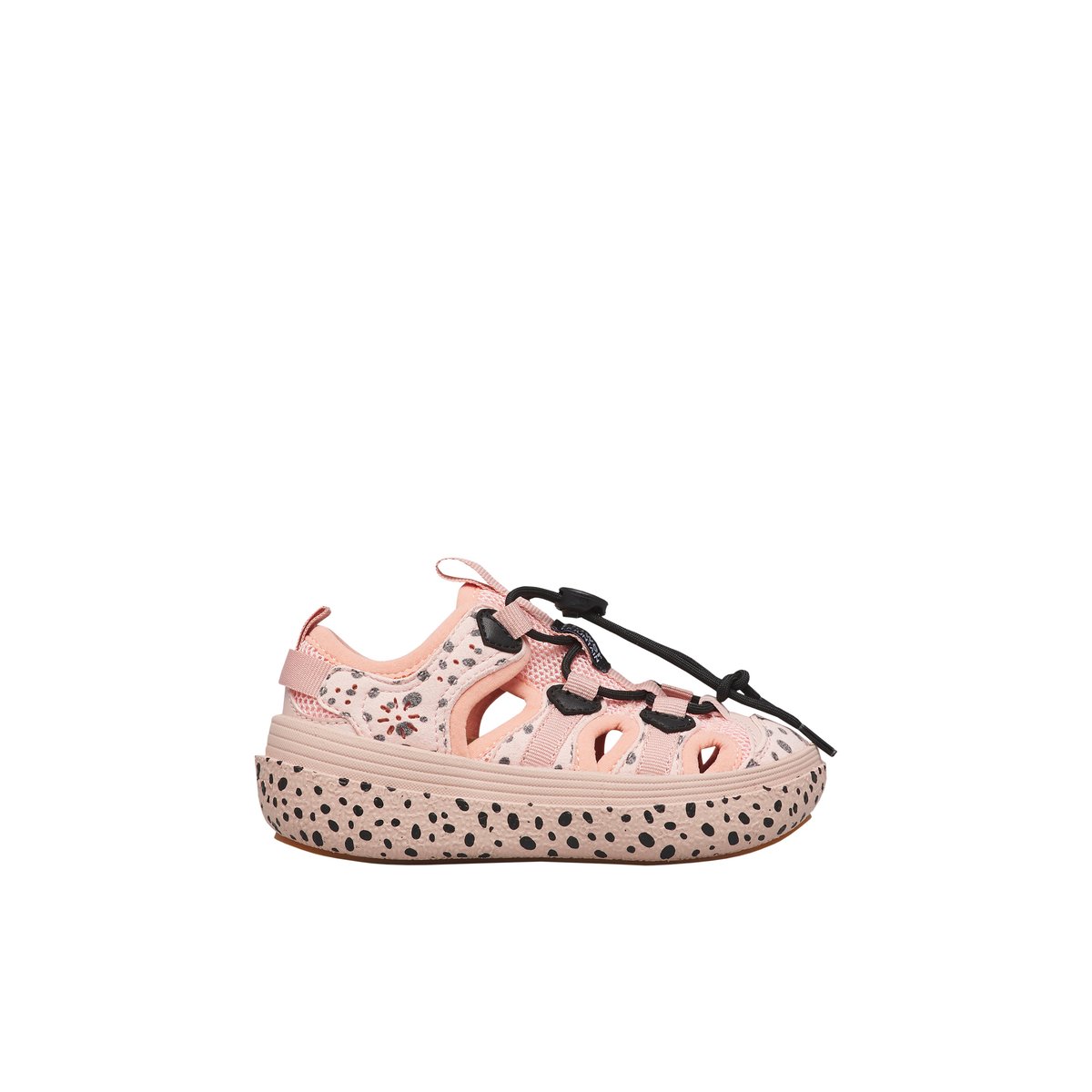 Sandales semi-ouvertes en simili cuir et tissu CHOMEI JUNIOR. rose poudré-noir, NATURINO